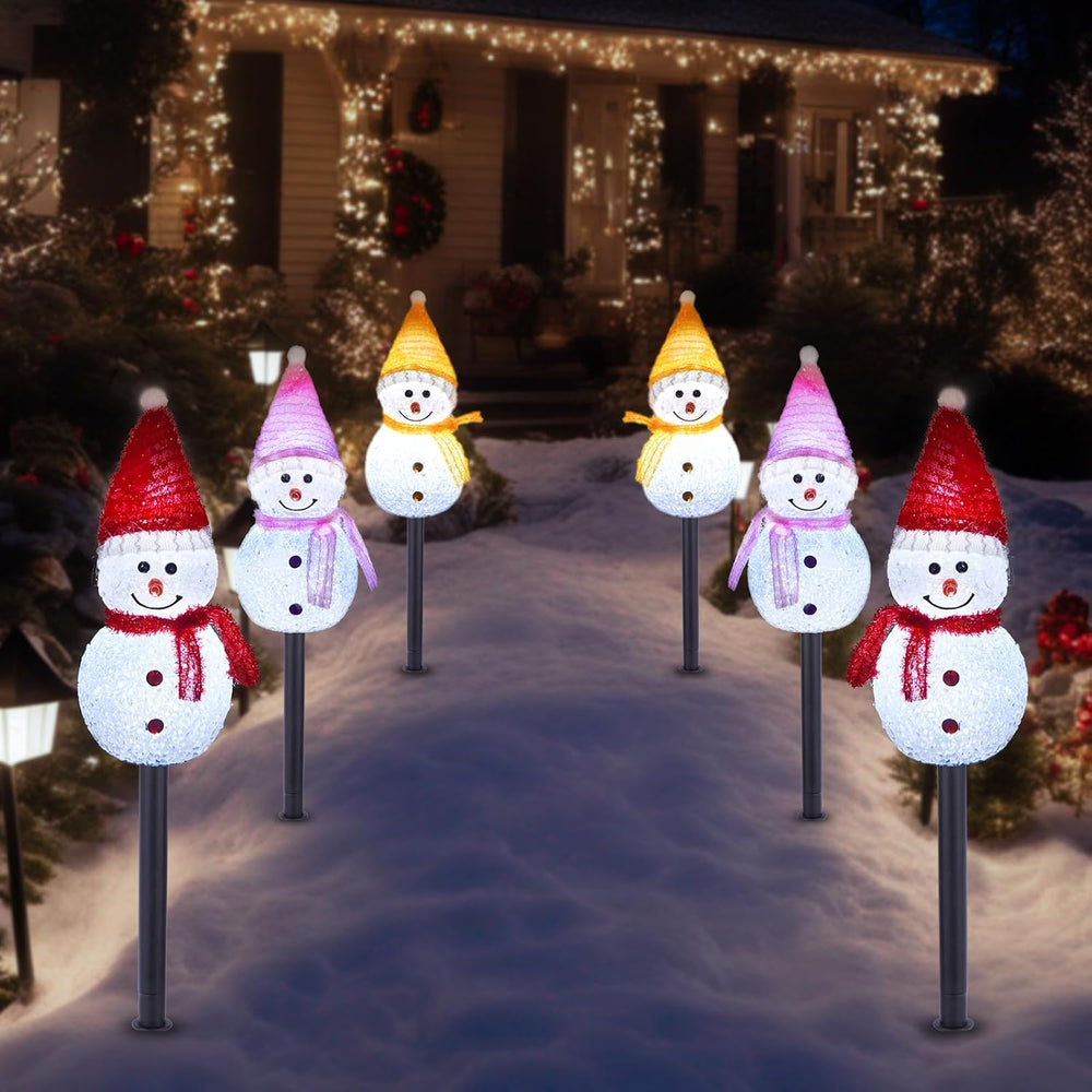 Solar Christmas Snowman Pathway Lights Outdoor Decoration, 6 Pack