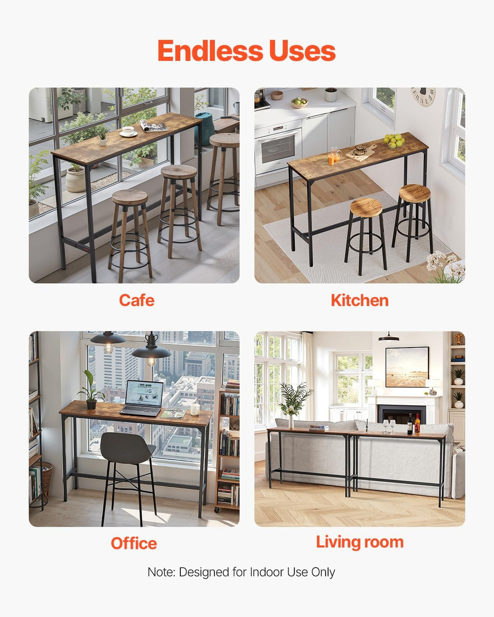 VEVOR Bar Table, Sturdy Metal Frame High Top Pub Table, Narrow Long Kitchen D...