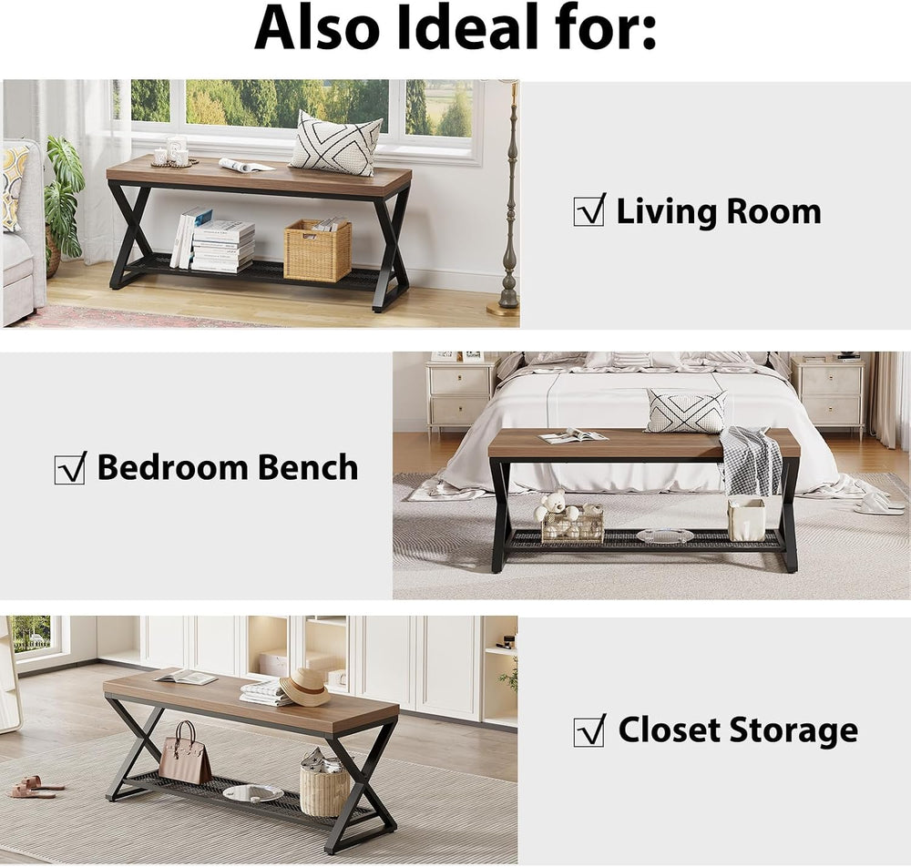 LVB 39” Entryway Shoe Bench with Storage for Foyer Hallway Rustic Oak
