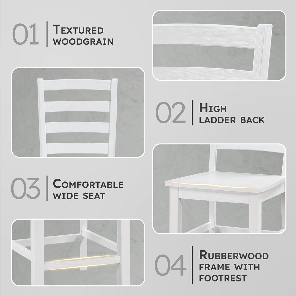 Lexicon Farmhouse Dining Chairs Set of 2, Wood Frame, Ladder Back, White