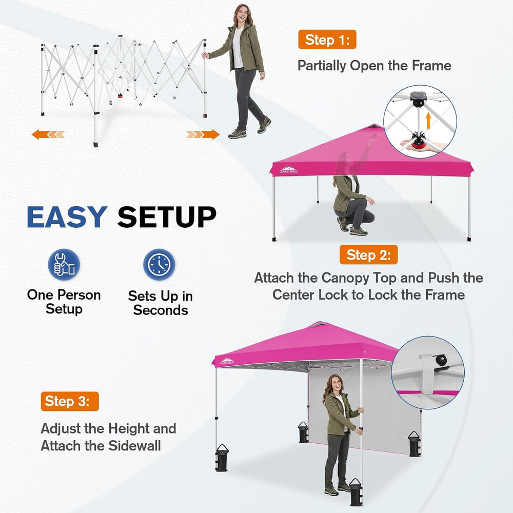 EAGLE PEAK 10x10 Pop Up Canopy Tent with 1 Sidewall, Pink