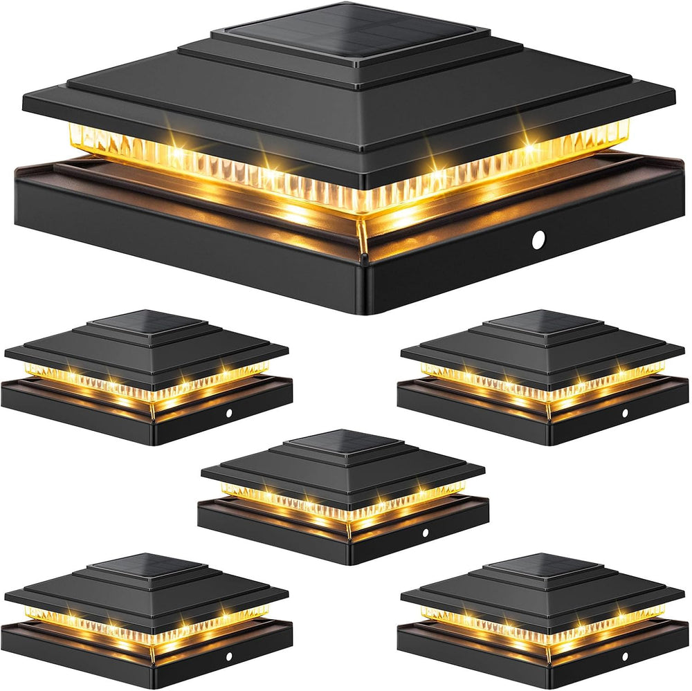 APONUO Solar Post Cap Lights 6-Pack, Black IP64 Waterproof 16 LED Fence Post ...