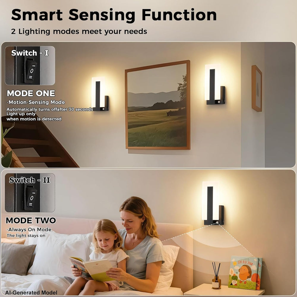 Joosenhouse Wall Sconces Set of Two Hardwired, Black Motion Sensor Wall Light...
