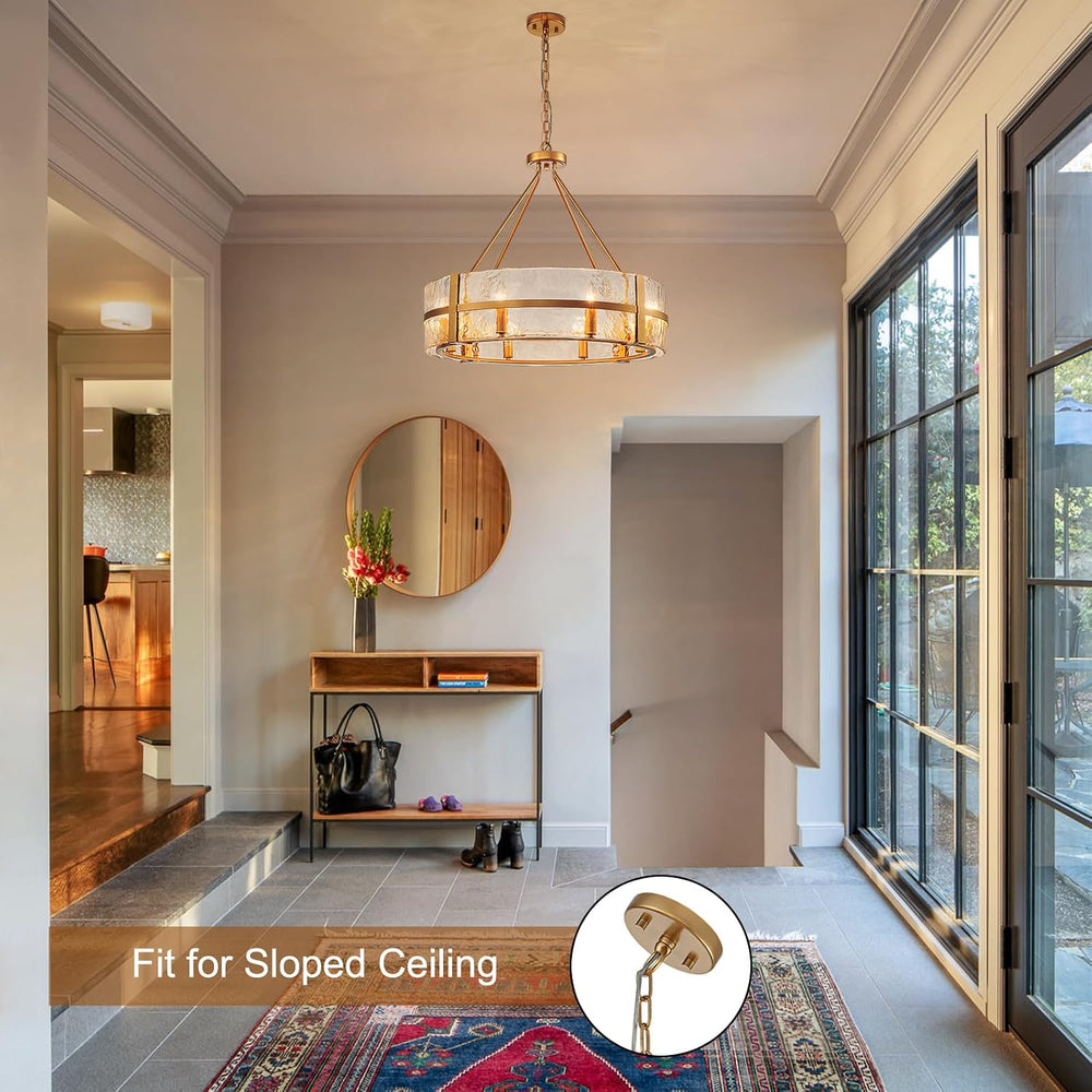 28" Gold Drum Chandelier, Modern Glass Chandeliers for Dining Room