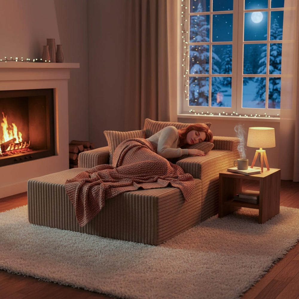 Sytopia Chaise Lounge with Armrests, Oversized Sofa Bed with 3 Pillows, Cozy ...