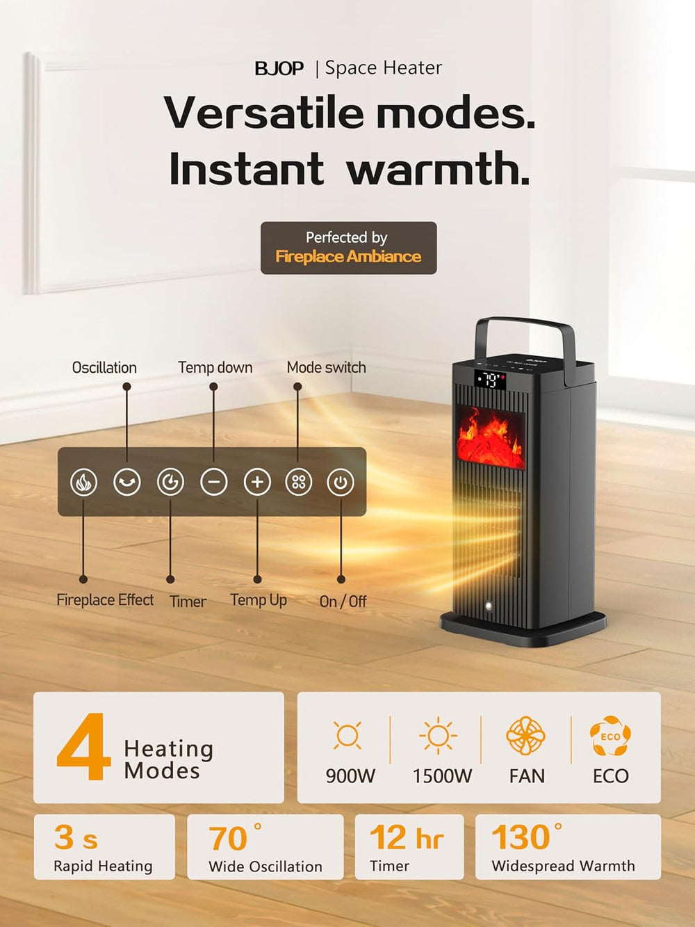 2026 Space Heater 1500W Portable Electric PTC Ceramic