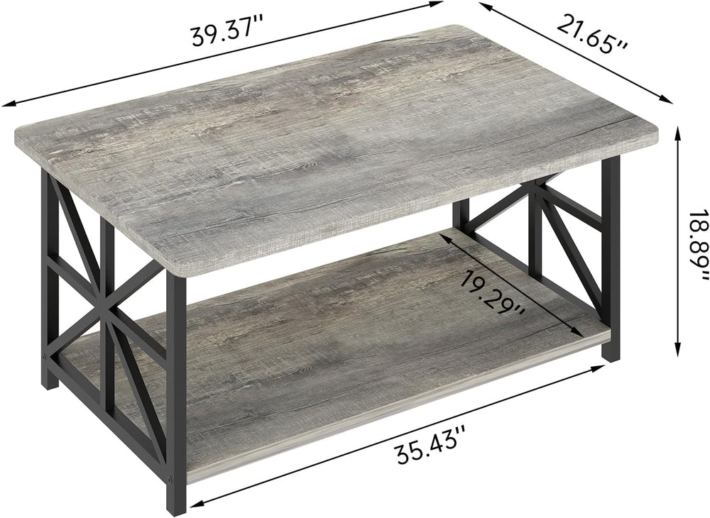 AWQM Gray Coffee Table for Living Room with Round Corners, 2 Tier Living Room...