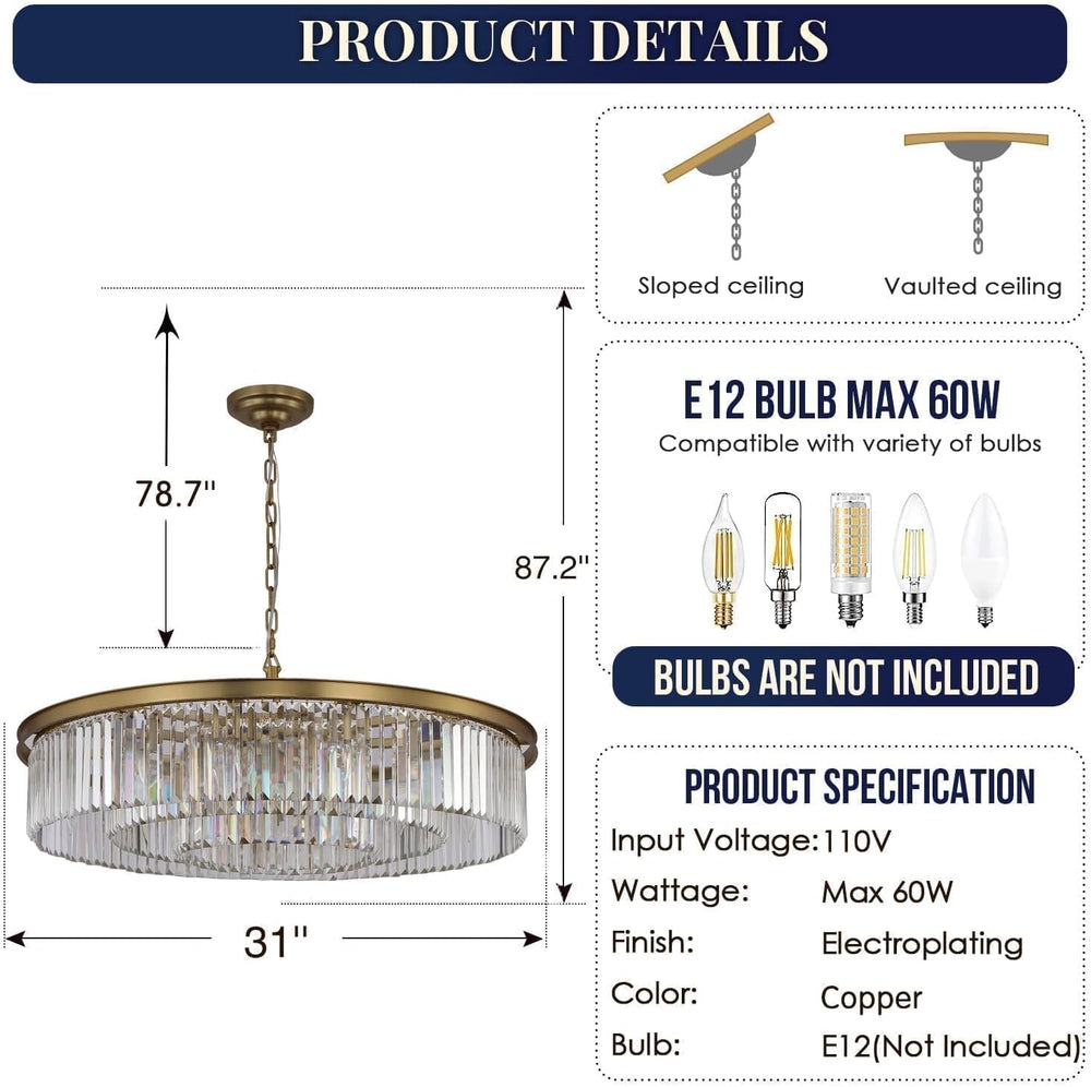 Large Crystal Chandelier Modern Luxury Pendant Ceiling Lights Fixture Antique...
