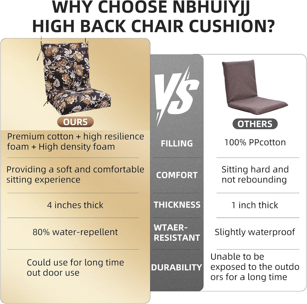 High Back Chair Cushion, 44" x 21" UV Resistant & Water-Rpellen...