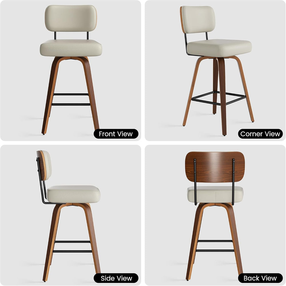 Swivel Bar Stools Set of 2, 26" Upholstered Faux Leather Counter Height ...