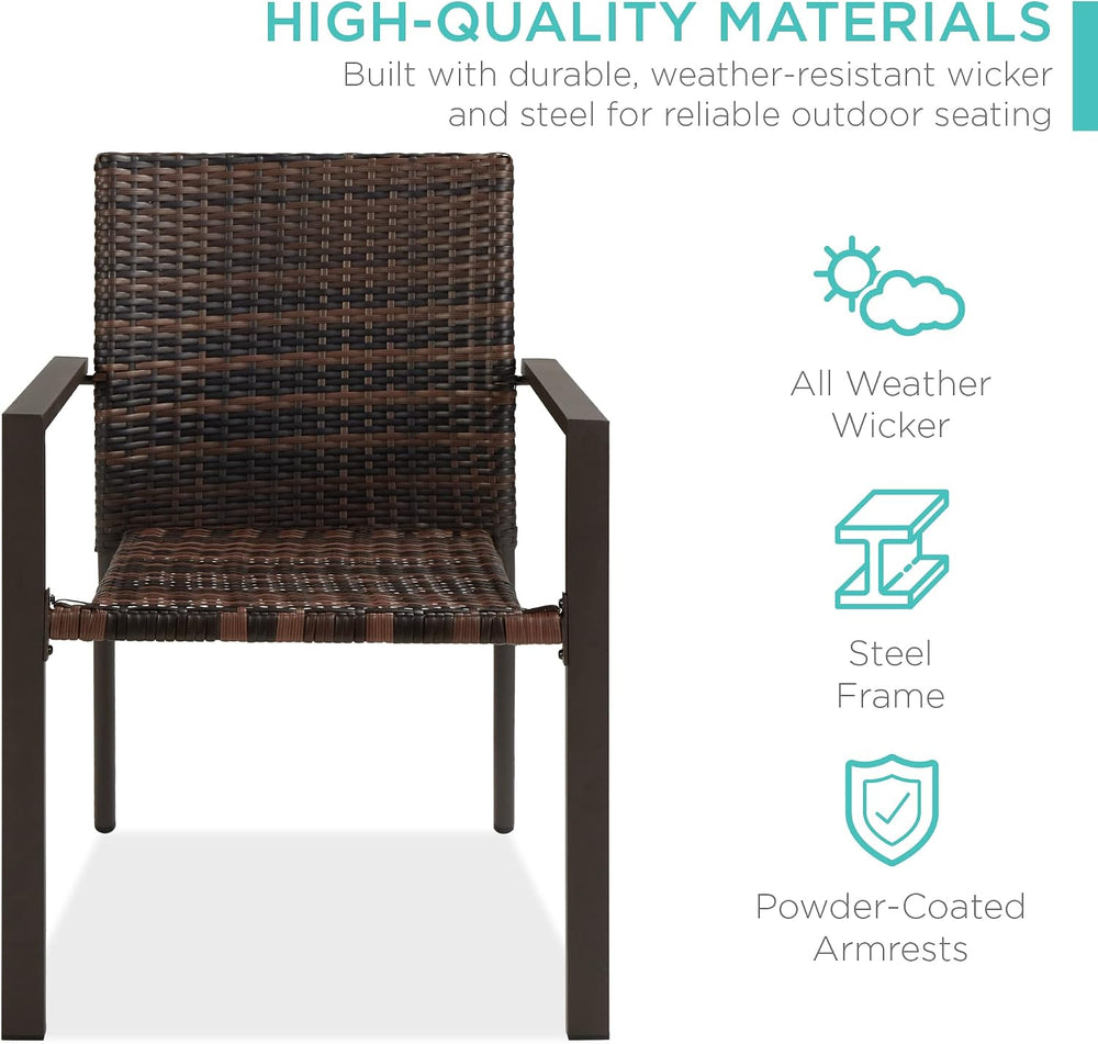 Best Choice Products Set of 2 Stackable Outdoor Wicker Dining Chairs All-Weat...
