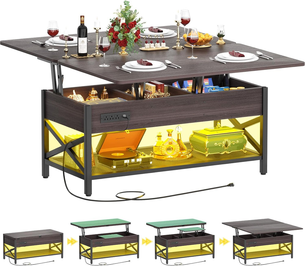 Aheaplus Coffee Table Lift Top Multi-Function Coffee Table Converts to Dining...