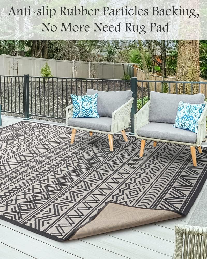 Outdoor Rug Carpet 9x12 ft, Flatweave Textured Outdoor Patio Rug Non Slip Ind...