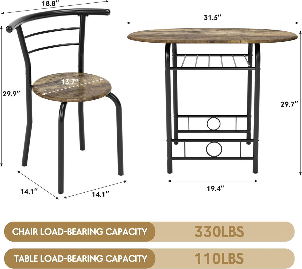 Flamaker Dining Table for 2, 3 Piece Round Table & Chair Set, Walnut
