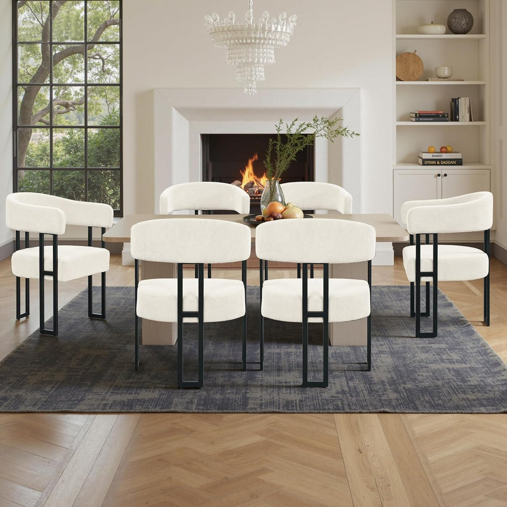 Dining Chairs Set of 6, Boucle Upholstered Kitchen Chairs with Metal Leg
