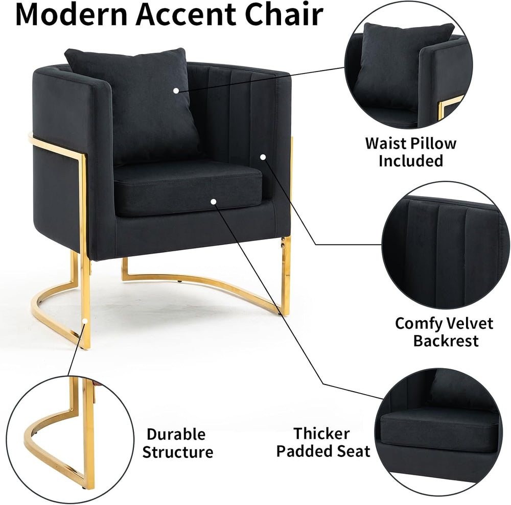 Velvet Modern Accent Chairs Set of 2, Upholstered Barrel Armchair Mid Century...