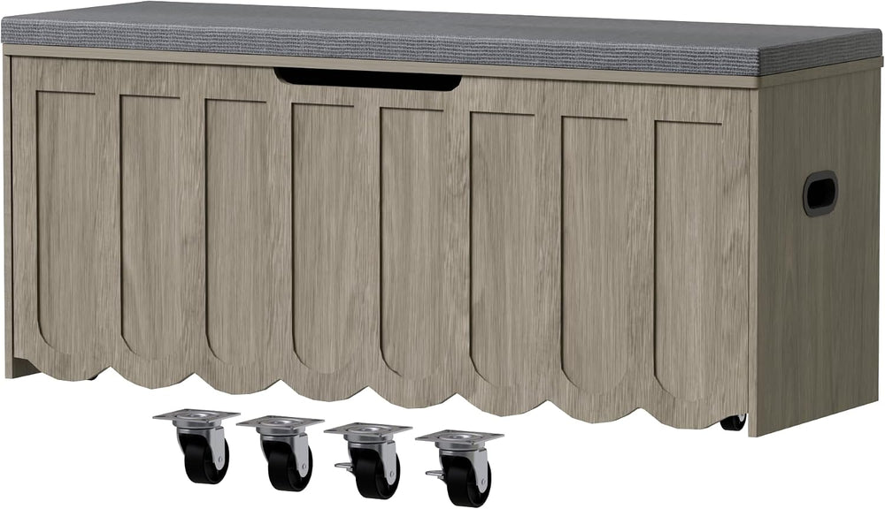 DHZ 47.2 Inch Wooden Storage Bench, Storage Chest with Cushion Seat, 4 Swivel...