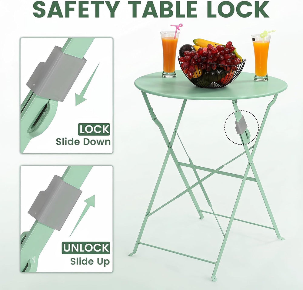 Kromax Outdoor 3Piece Patio Bistro Set,Folding Bistro Table and Chair,Green