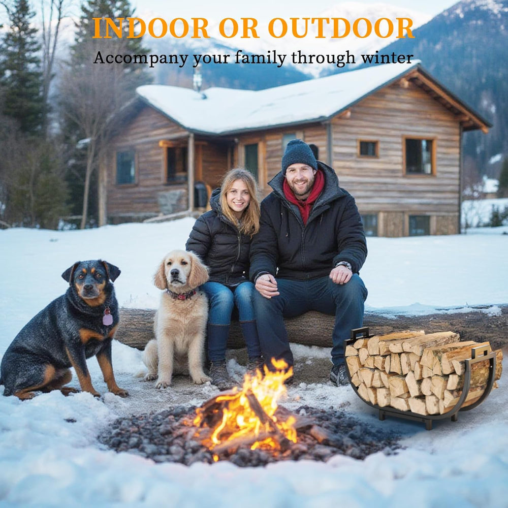 Elbourn Firewood Rack, 24 Inch Indoor Fireplace Log Holder with Carrier, Thic...