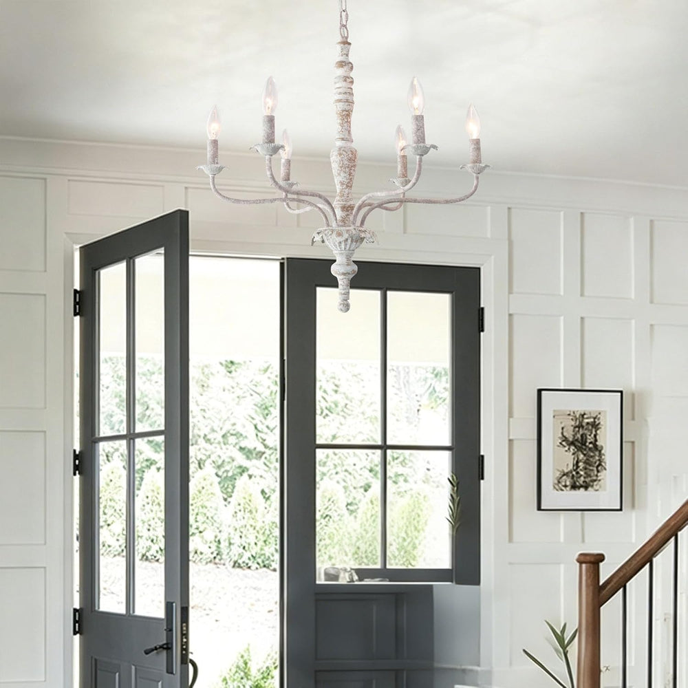 French Country Chandelier Farmhouse Distressed Wood for Dining Room