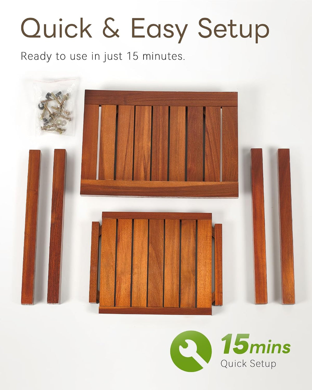 Upolana Teak Shower Bench, 16" Solid Acacia Wood Shower Stool Waterproof...