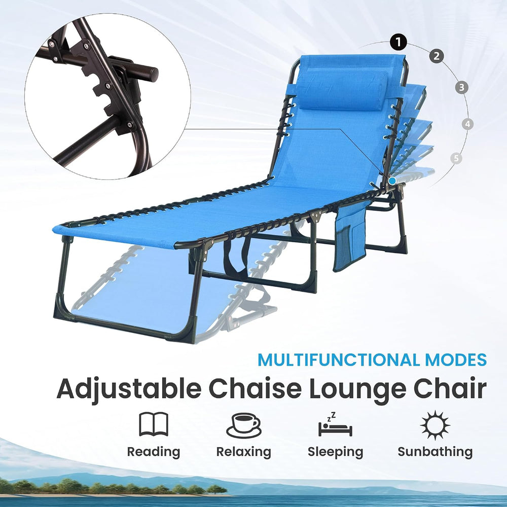 2 Pack Outdoor Folding Chaise Lounge 5-Position Adjustable Recliner 400LB Hea...