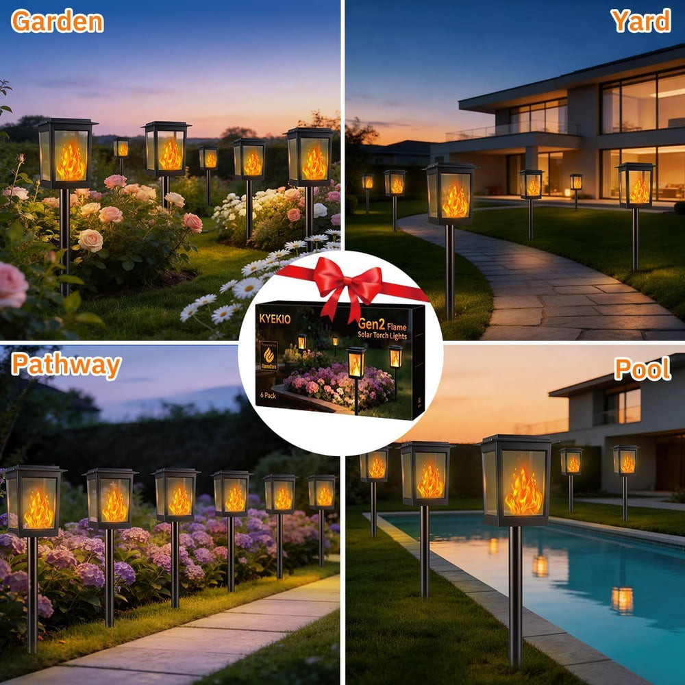 KYEKIO Large Size & Gen2 Flame Solar Torch Lights for Halloween Decorations