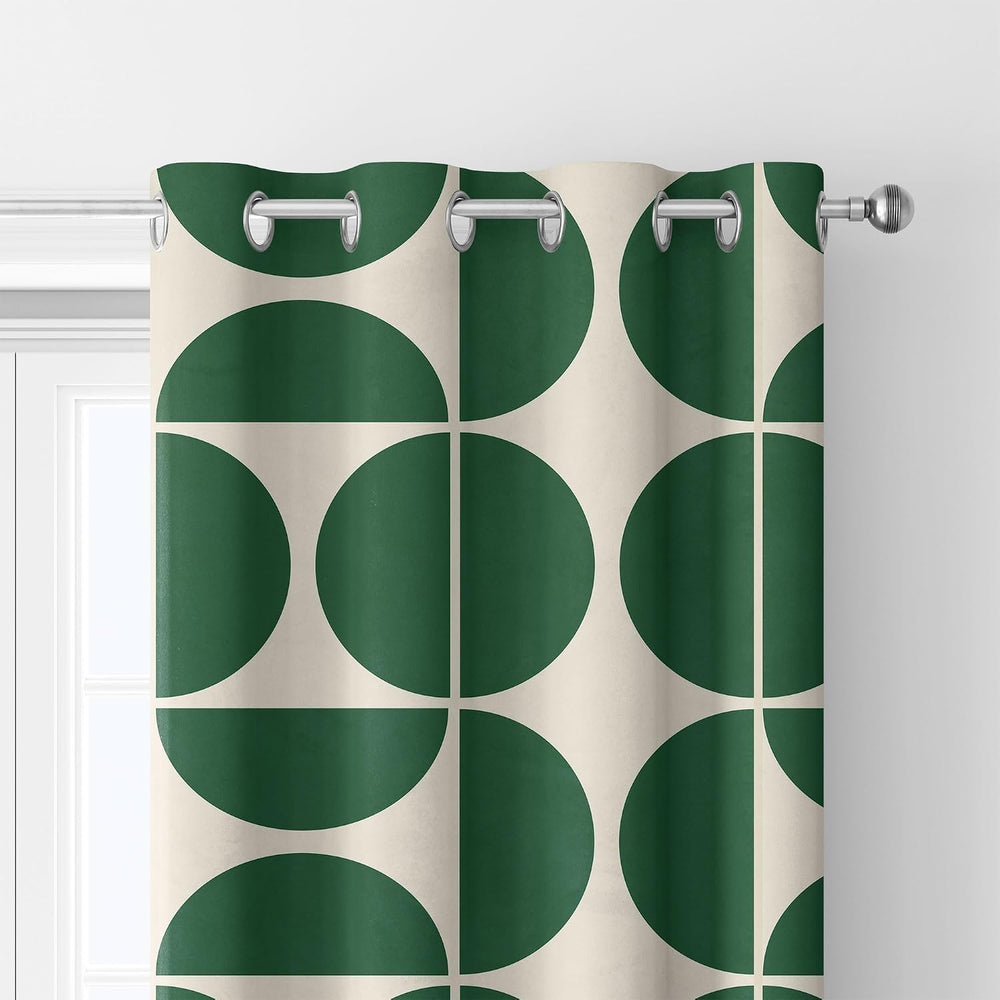 Green and Beige Modern Geometric Blackout Curtains, Mid Century Retro Abstrac...
