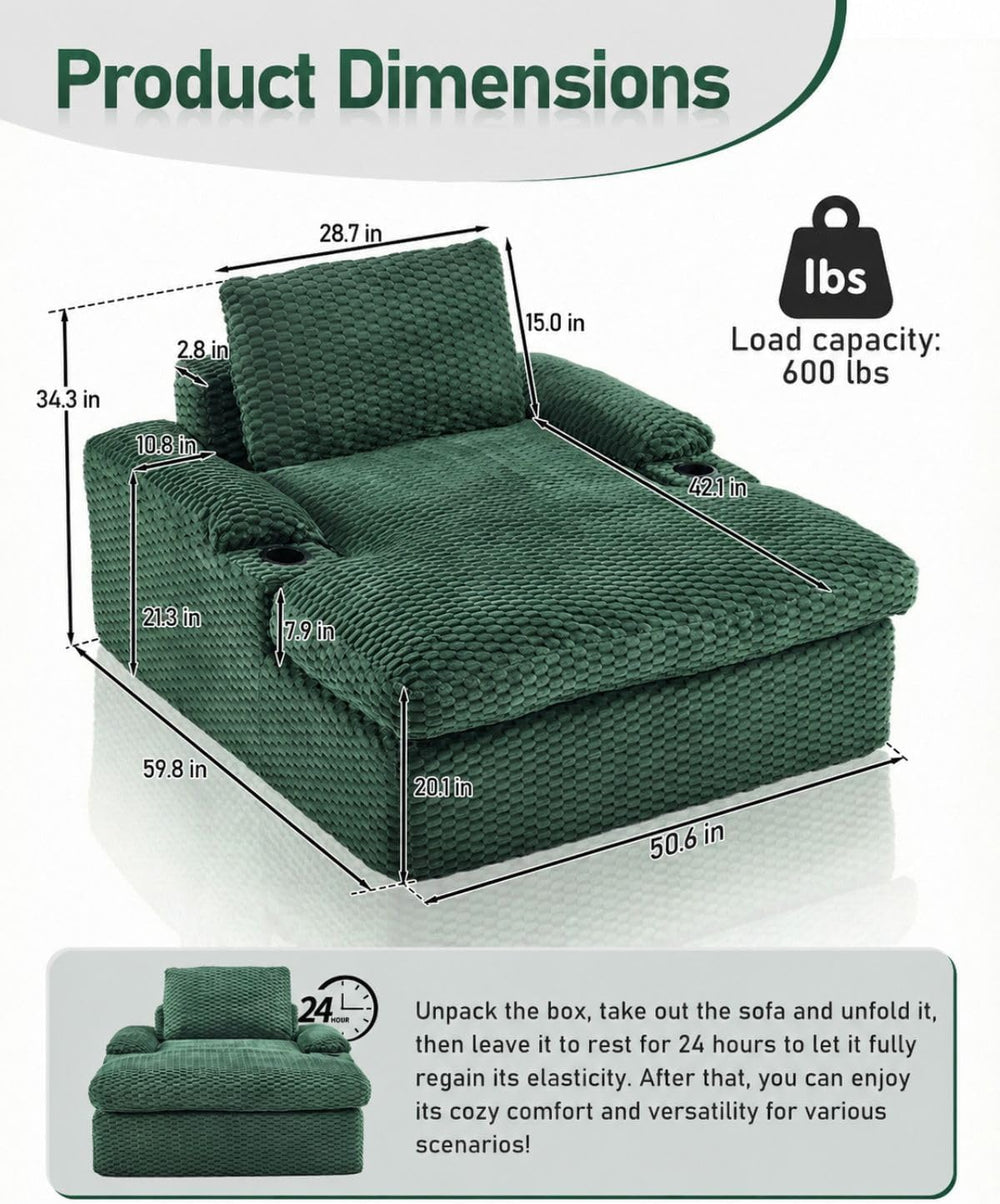 Karl home 59.8" Chaise Lounge Chair Indoor,20.1" Deep Seat, Green