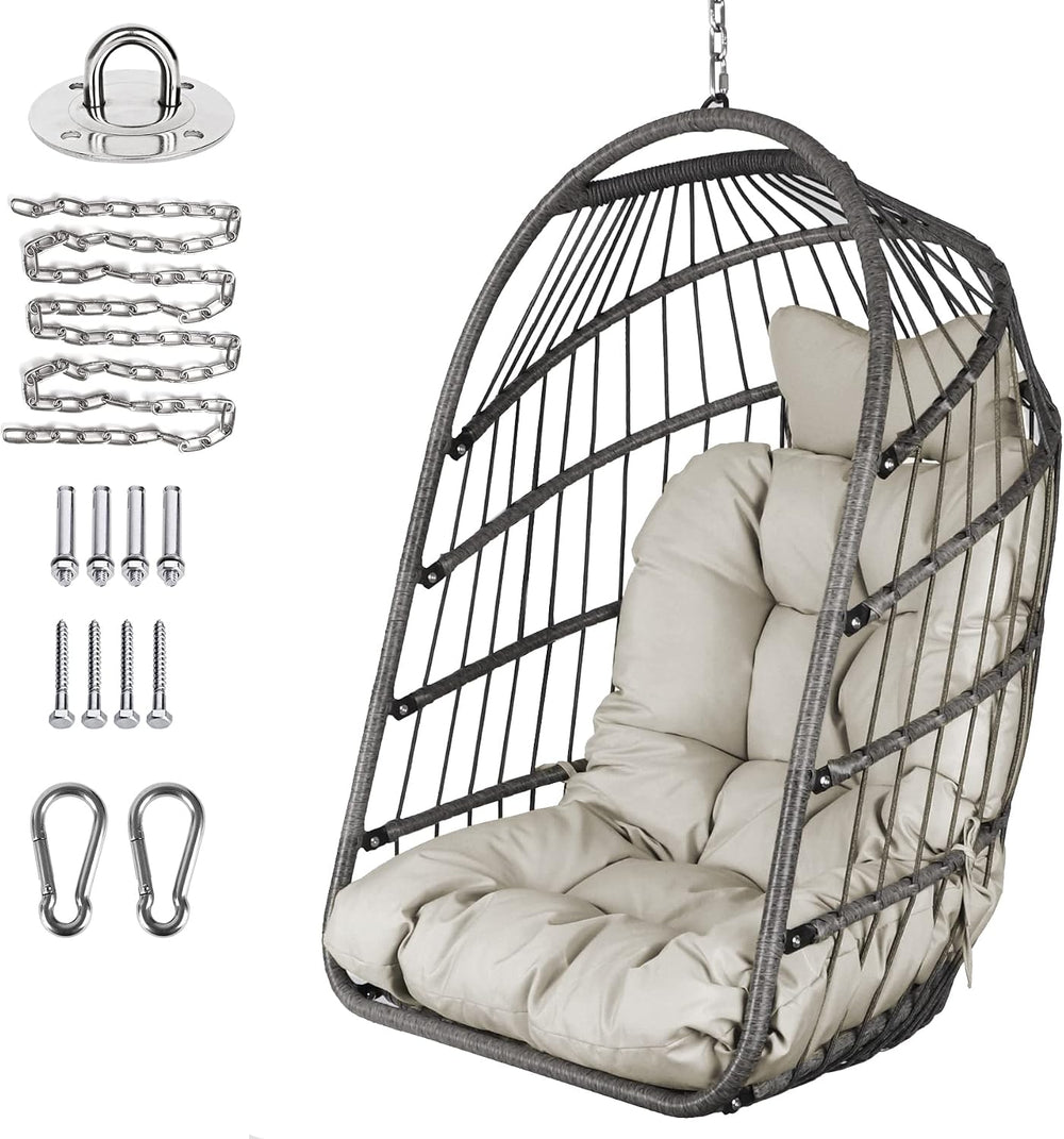Chihee Egg Chair Foldable Wicker Rattan Hanging Swing Chair Indoor Outdoor Pa...