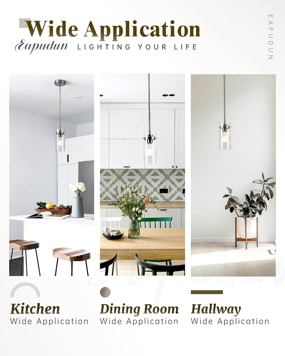 EAPUDUN Pendant Light (2 Packs), Kitchen Ceiling Hanging Light, Adjustable He...
