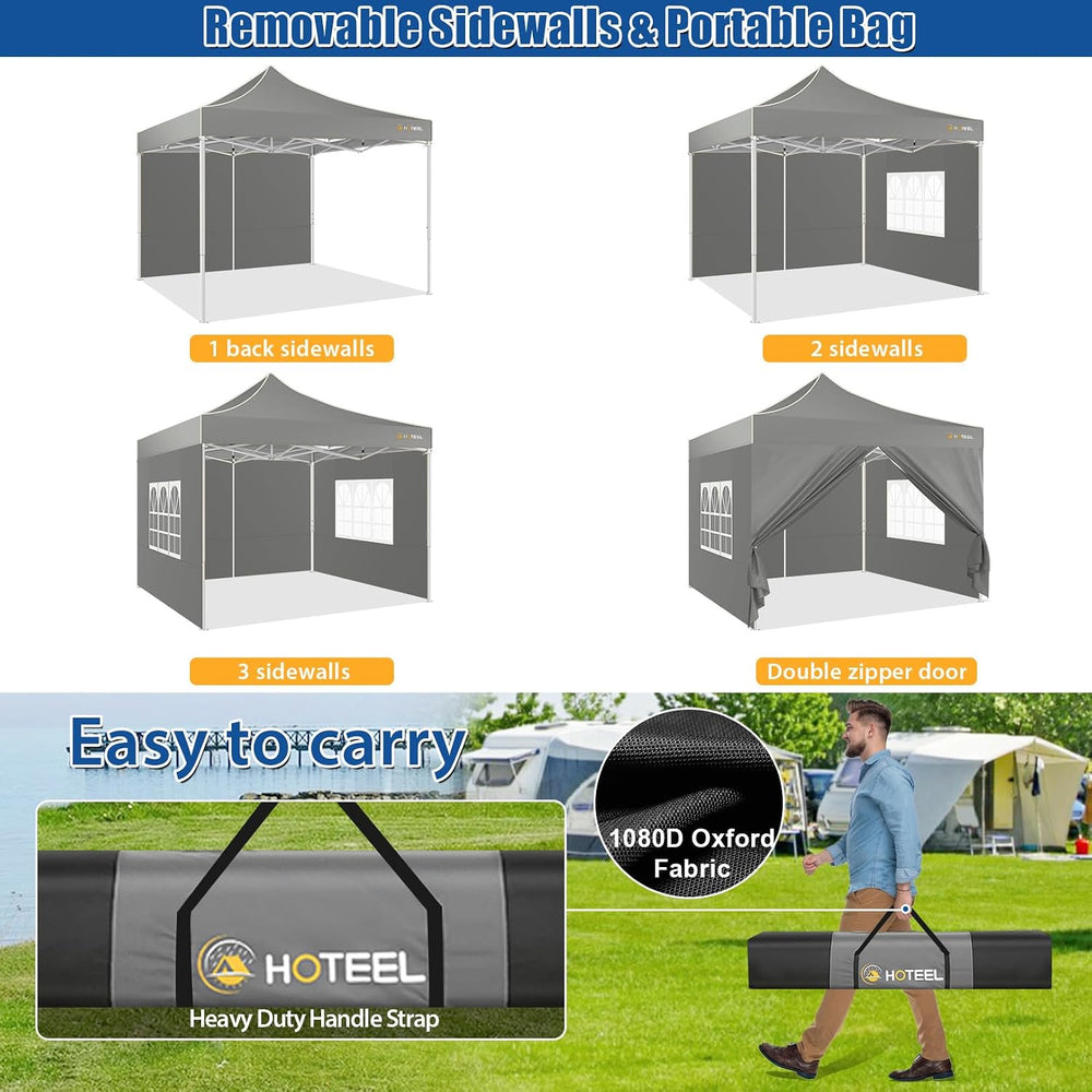 Hoteel 10x10 Pop Up Canopy Tent Gazebo, 420D Heavy Duty, 4 Sidewalls, White
