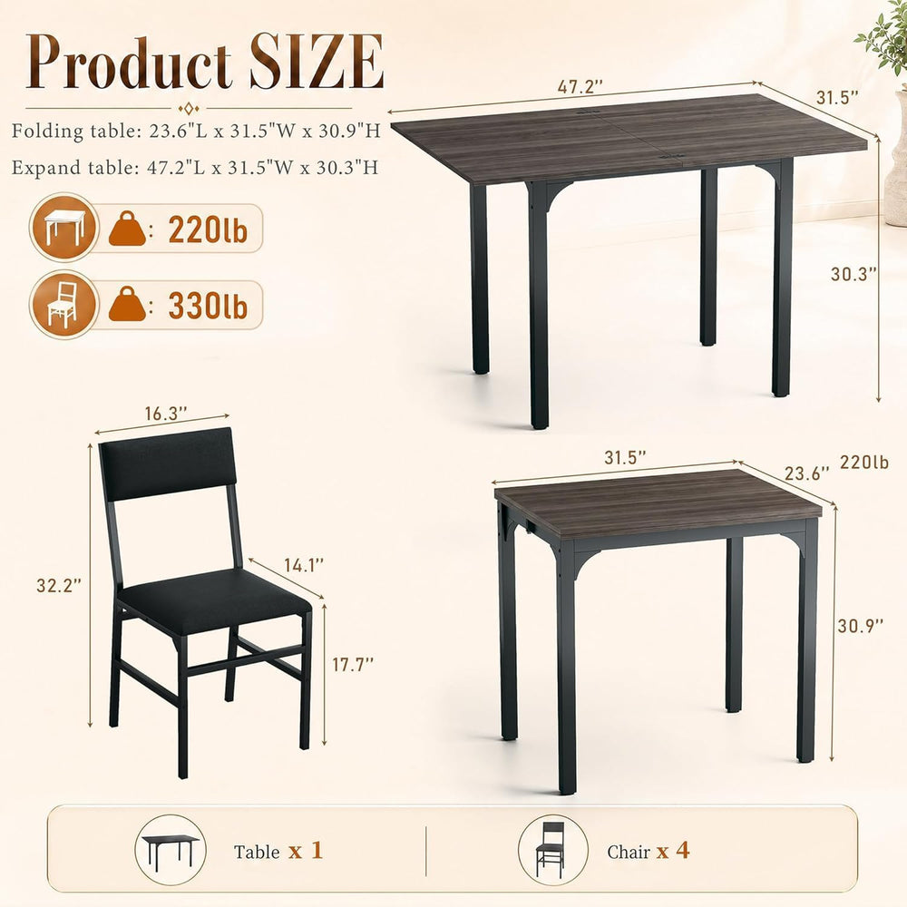 HUAHUU 5-Piece Dining Table Set for 4, Extendable Kitchen Table Set with 4 Up...