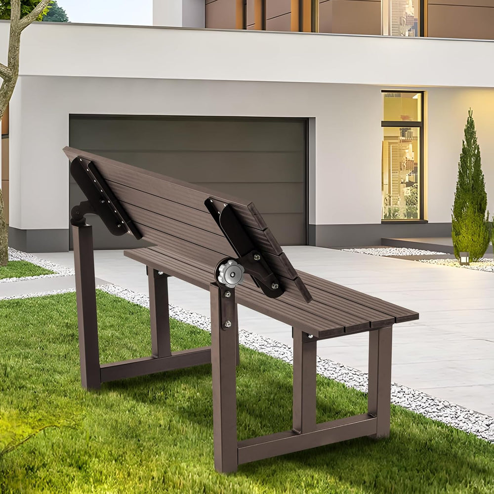 TECSPACE Aluminum Outdoor Convertible Bench, Brown, 400 LBS Load Capacity, Ad...