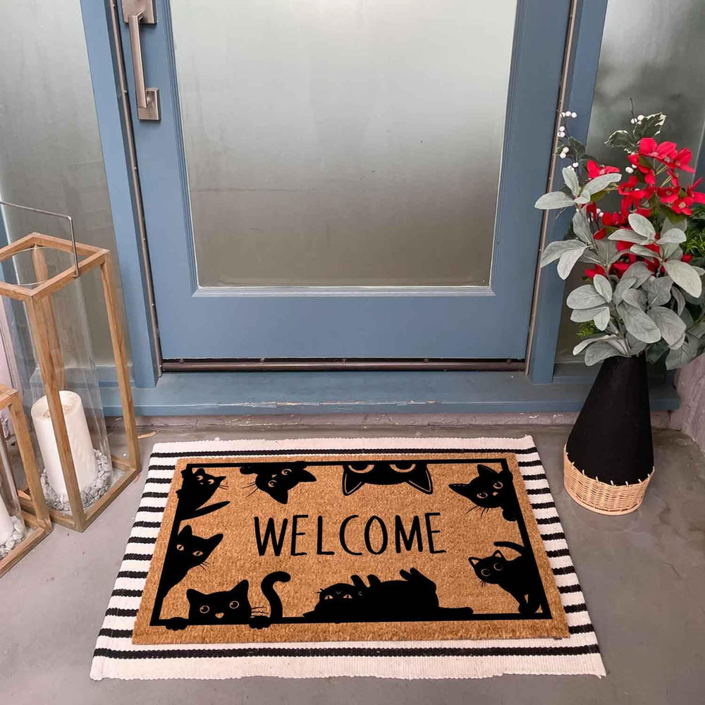 Cute Peeking Cat Welcome Doormat, 23.6 x 15.7 Inch, Water Resistant, Modern S...