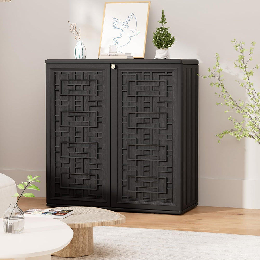 HOMSPARK Indoor/Outdoor Storage Cabinet with Doors and Shelf, 34”x15”x36” HDP...