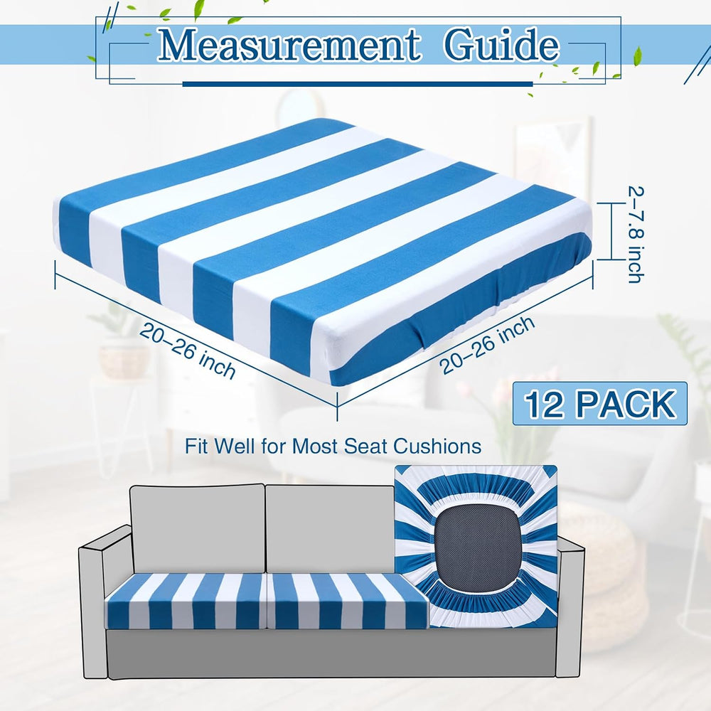 Newwiee 12 Pc Patio Stretch Cushion Covers,Blue White,Stripes