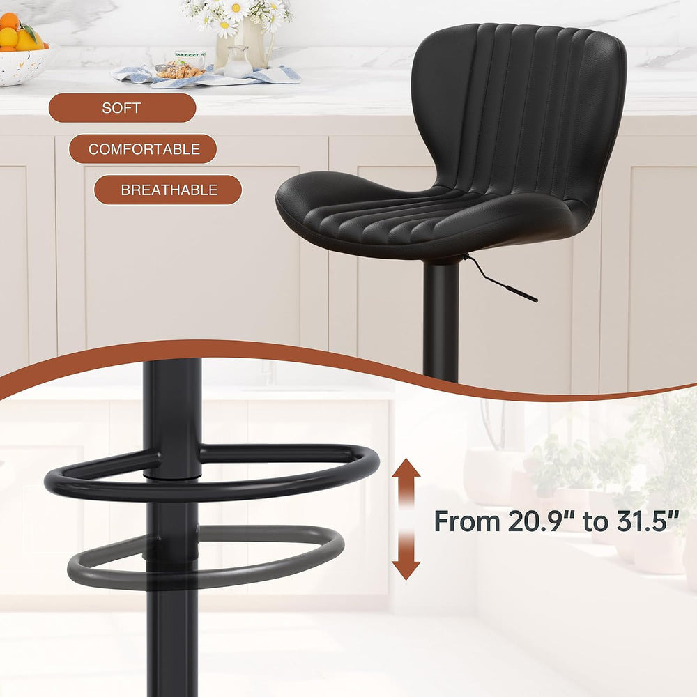 JAMFLY Bar Stools Set of 2, Leather Adjustable Barstools Counter Height Moder...