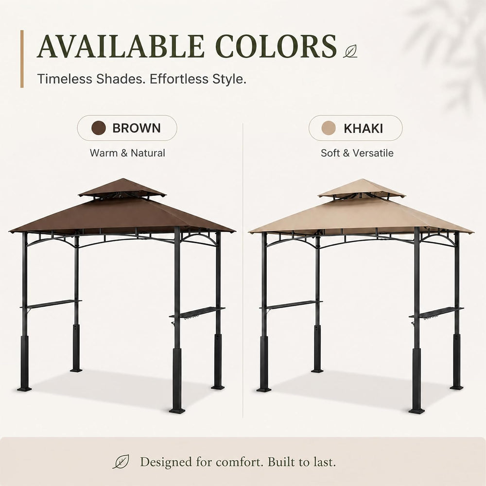Garvee 8x5 Grill Gazebo, Outdoor BBQ Canopy Shelter with Double Tiered Roof V...