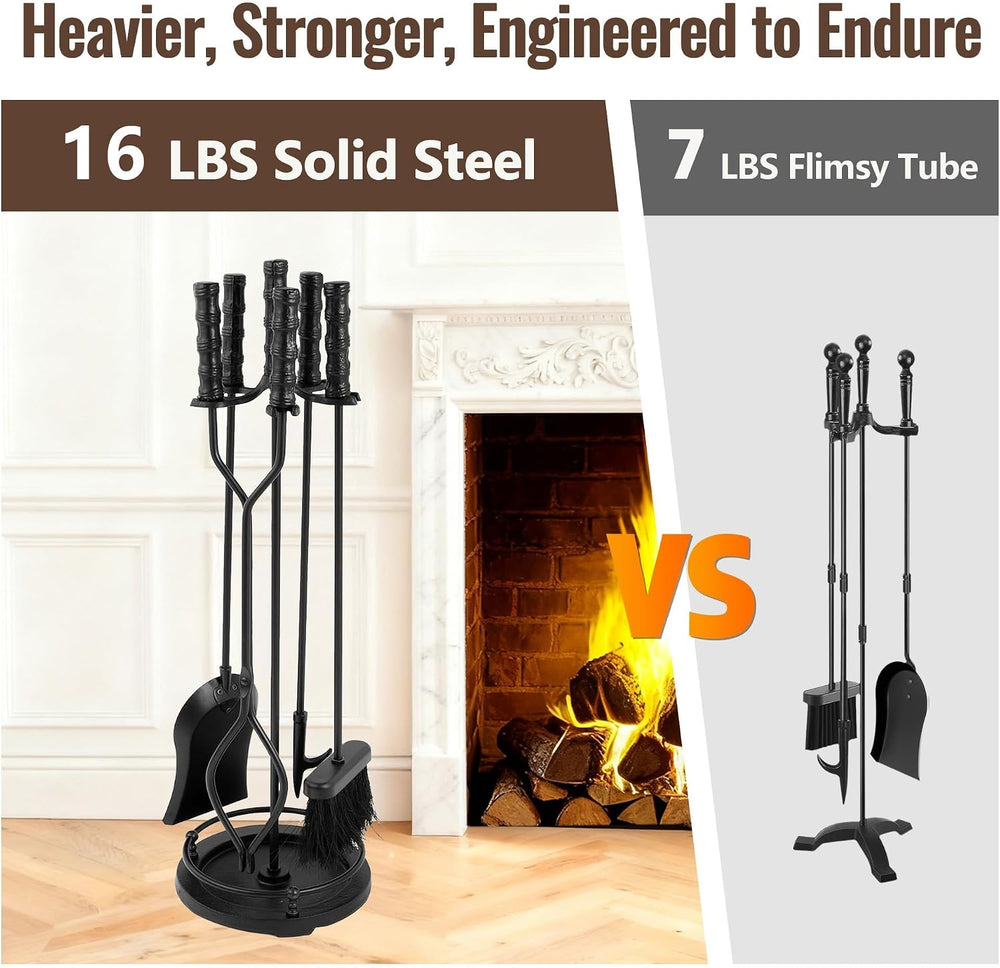 AMAGABELI Garden & Home 5 Pieces Fireplace Tools Sets Wrought Iron Indoor...