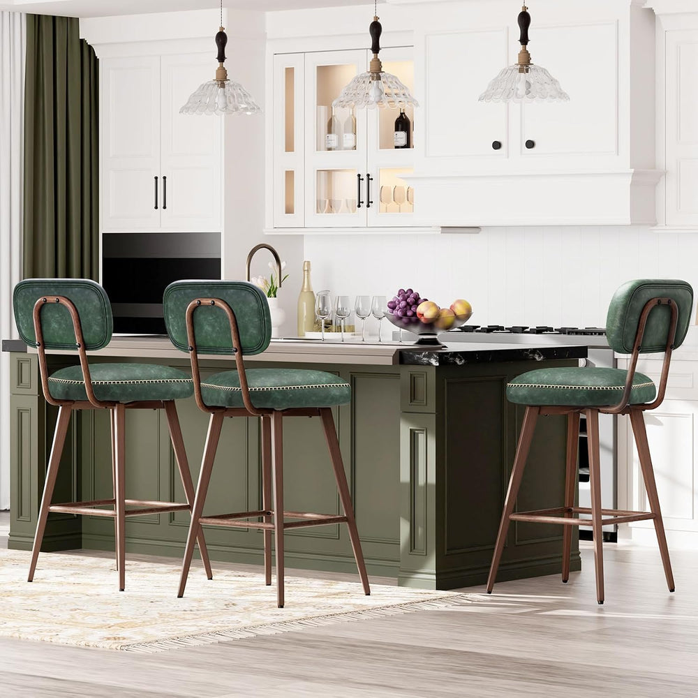 MALOL 26“ PU Leather Swivel Bar Stools Set of 4, Mid Century Counter Height B...