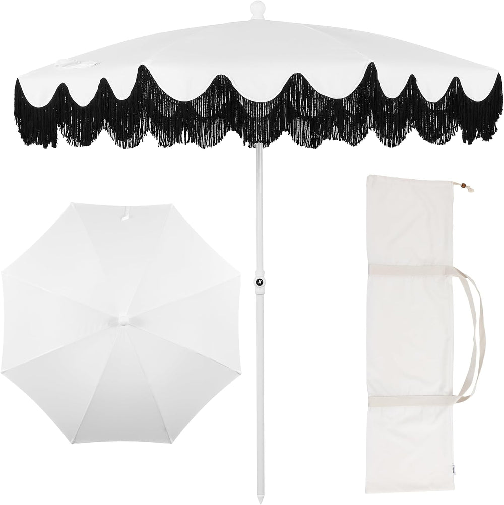 JONATHAN Y Mariner 6.5 ft. Solid Fringe Beach Umbrella, White/Black