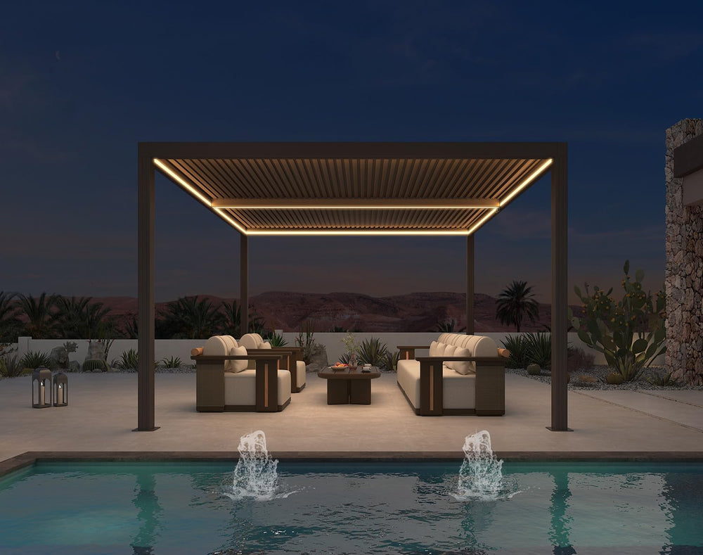 PURPLE LEAF Patio Louvered Pergola 12' × 12' Aluminum Gazebo Bronze, LED