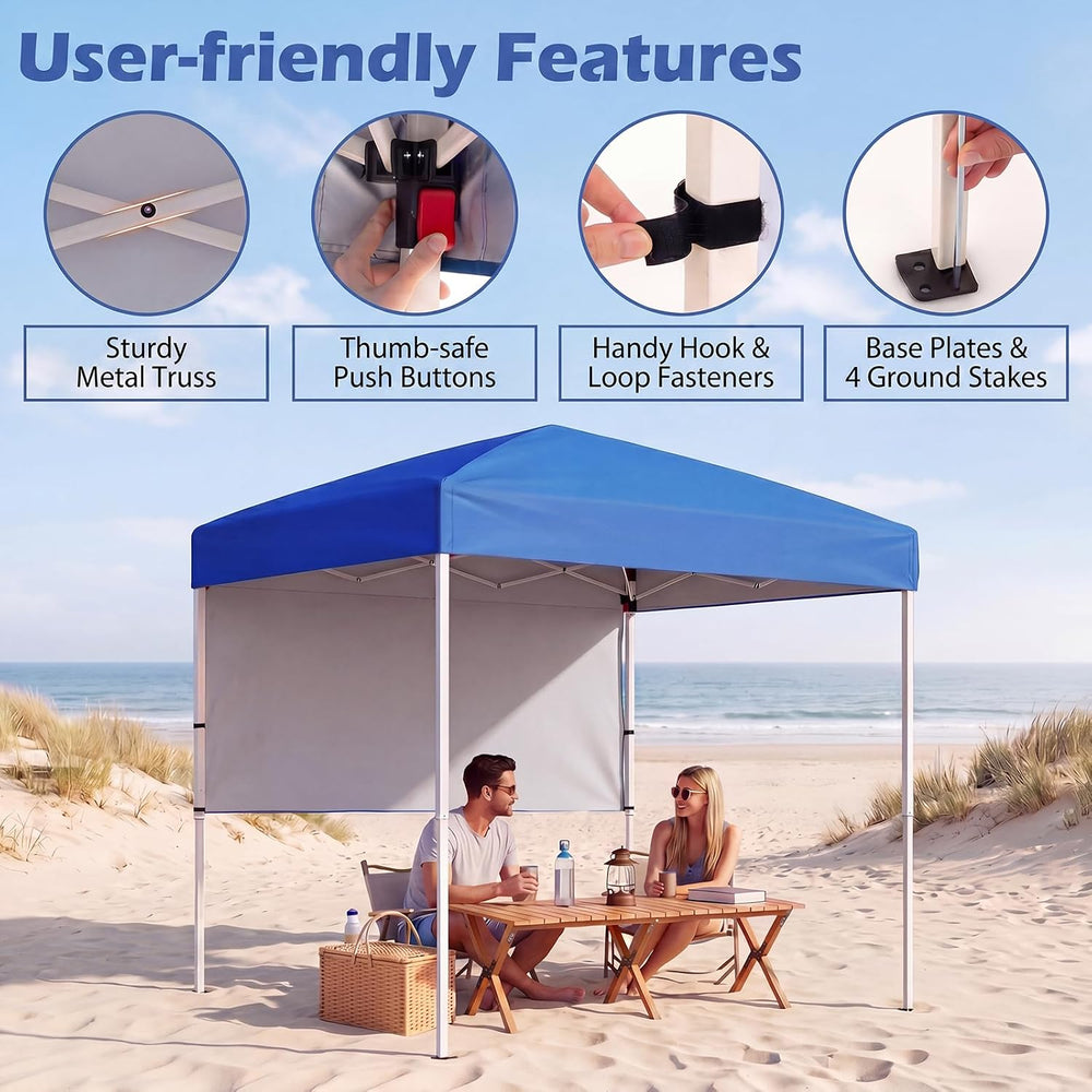 Goplus 6 x 4 FT Pop Up Canopy, UPF50+ Easy Setup Tent w/ 1 Half Sidewall, Sil...