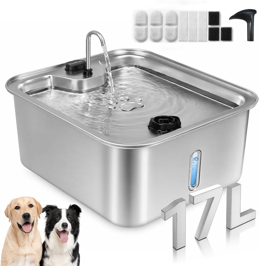 Cat/Large Dog Water Fountain, 4.5Gal/17L Quiet LED Blue Light Stainless Steel...