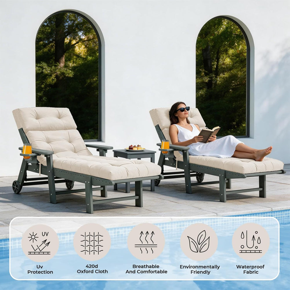 Chaise Lounge Cushion Outdoor, 74.4" x 22" Waterproof Patio Lounge ...