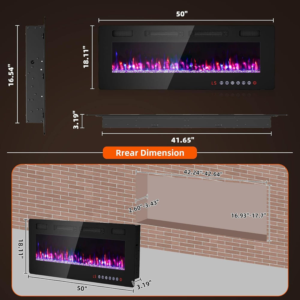 Zionheat 50 inch Ultra Thin Electric Fireplace-Wall Fireplace for Living Room...