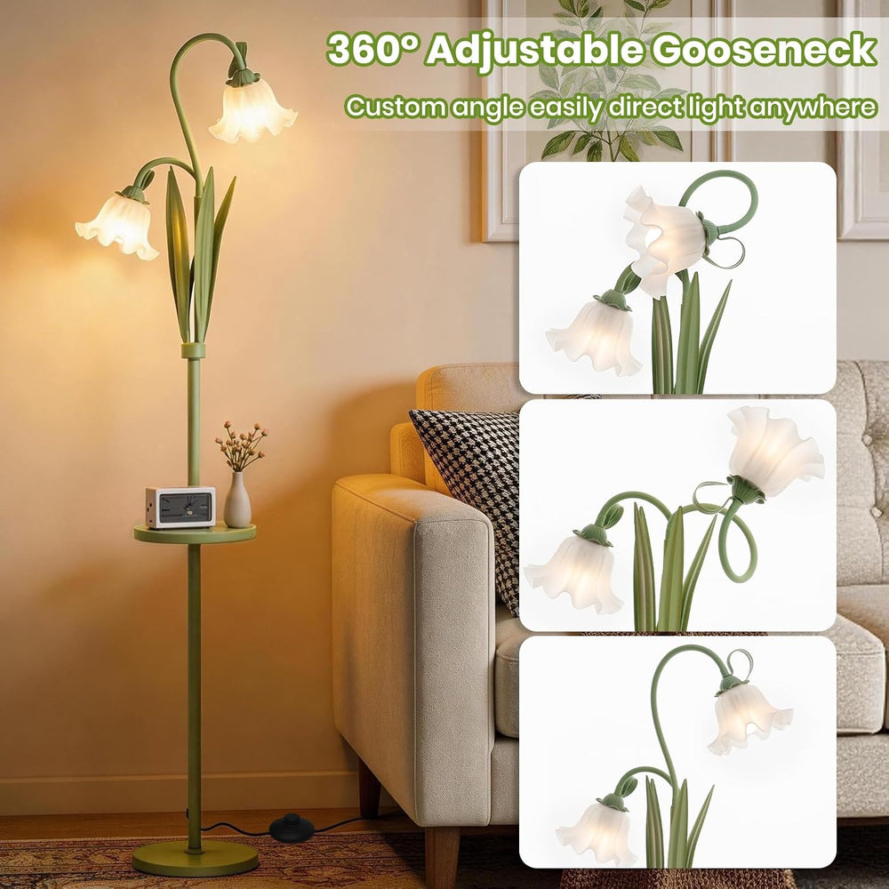Funky Flower Floor Lamp with Table, Adjustable Gooseneck Floor Lamp with 3 Co...
