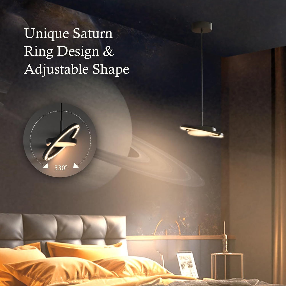 LED Saturn Pendant Lights, 3000-6000K Dimmable with Remote, Black, 1-Pack