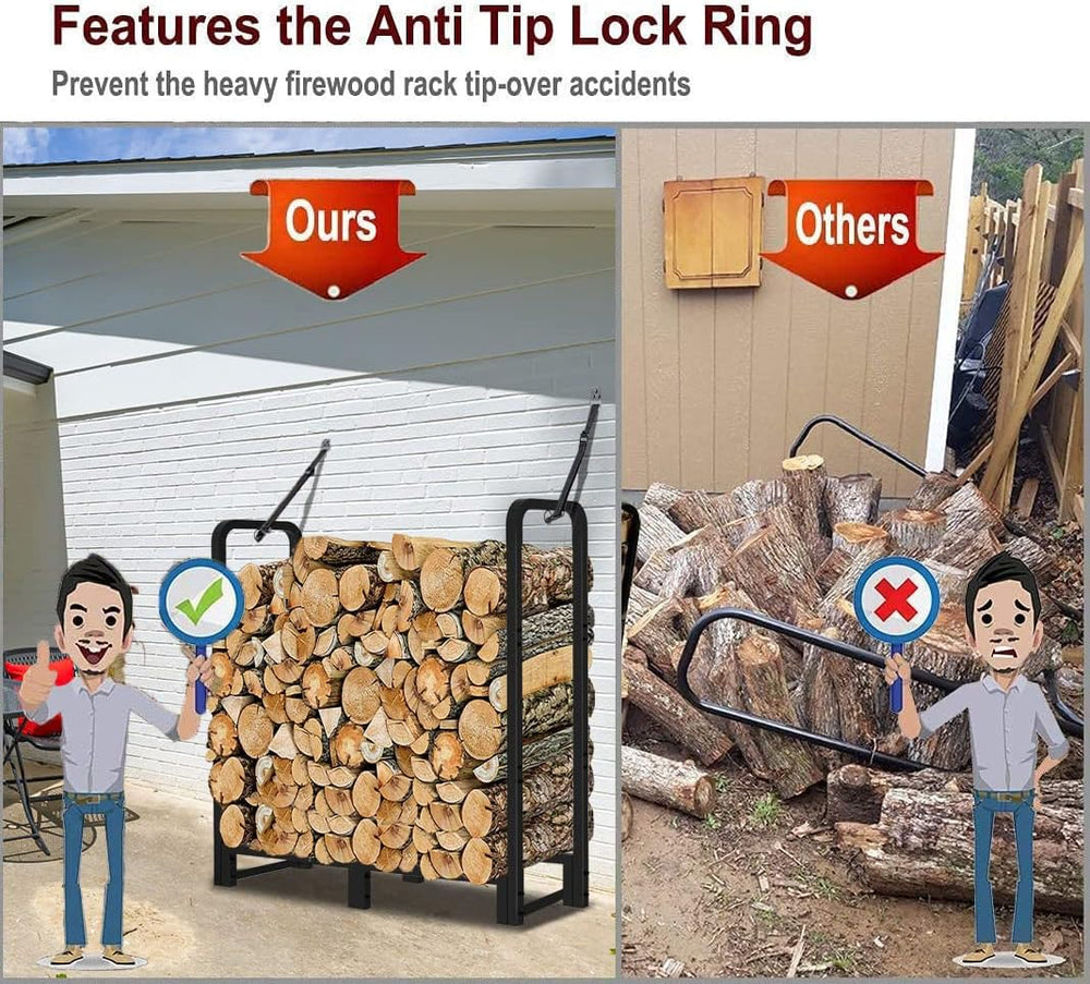 3FT Firewood Rack Stand Heavy Duty Logs Holder for Outdoor Indoor Fireplace M...